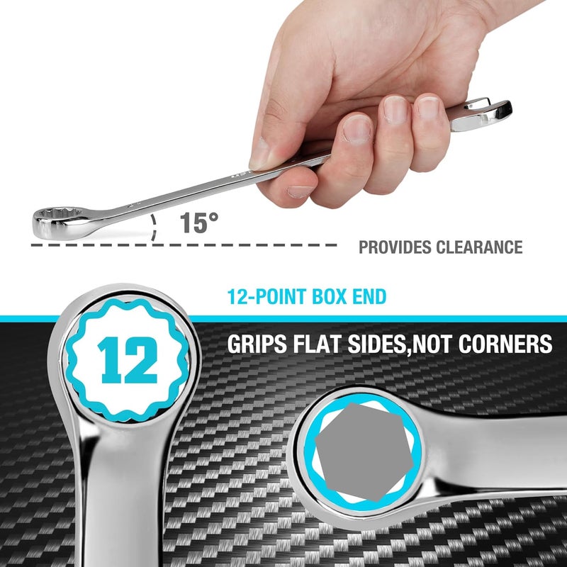 DURATECH 7/16" Combination Wrench, SAE, CR-V Constructed with Mirror Polish, 12-Point, 15-Degree Offset - Image 3